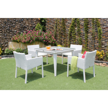 Design Elegante Poly Rattan 4 Cadeiras Conjunto De Jantar Para Jardim Exterior Móveis De Vime De Pátio